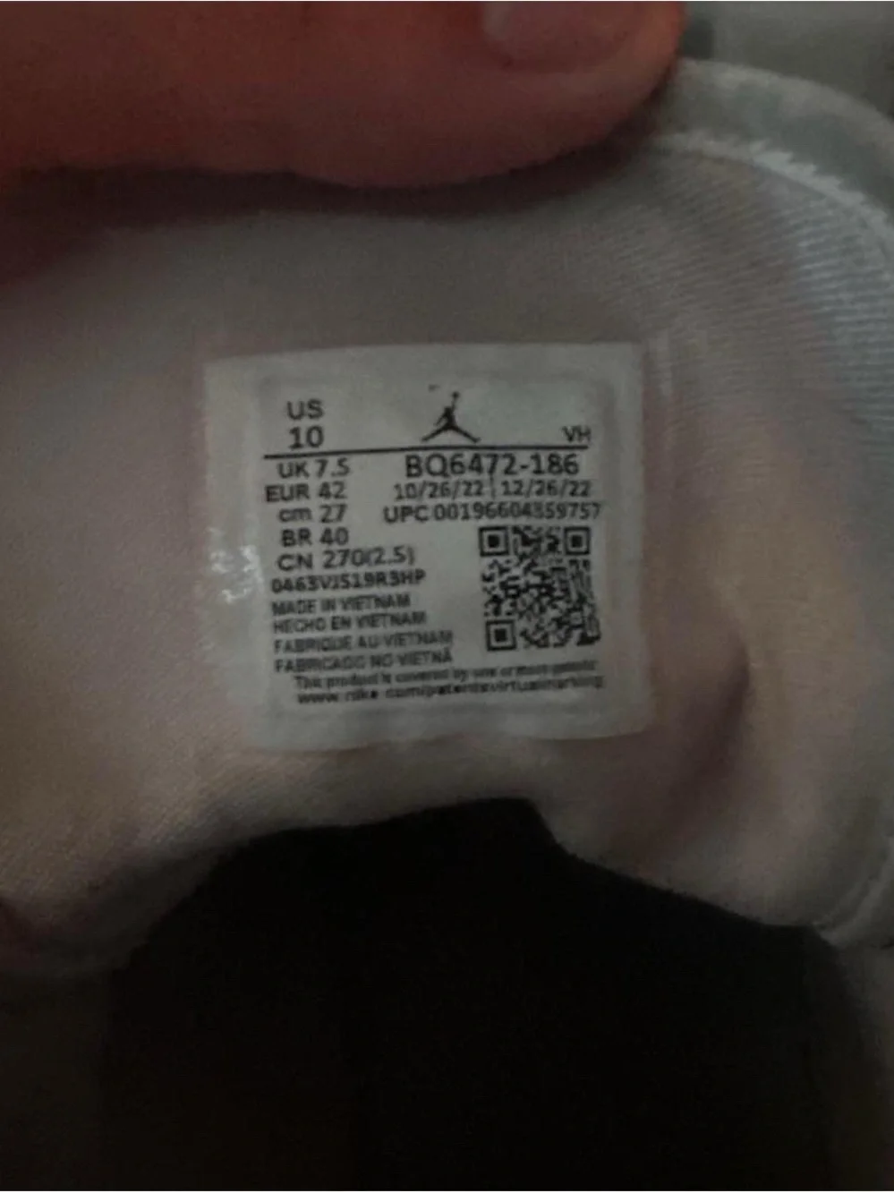 Jordan White and Black Interior Label Low-Top Sneakers